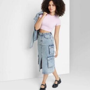 Wild Fable Denim Cargo Midi Skirt